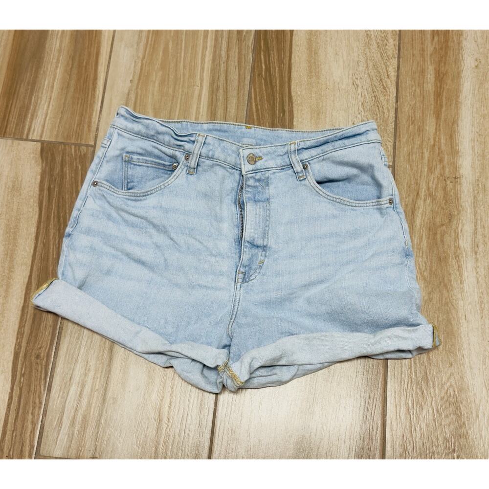 H&M Divided Roll Cuffed High Rise Denim Short Womens Size 12 Medium Wash Stretch